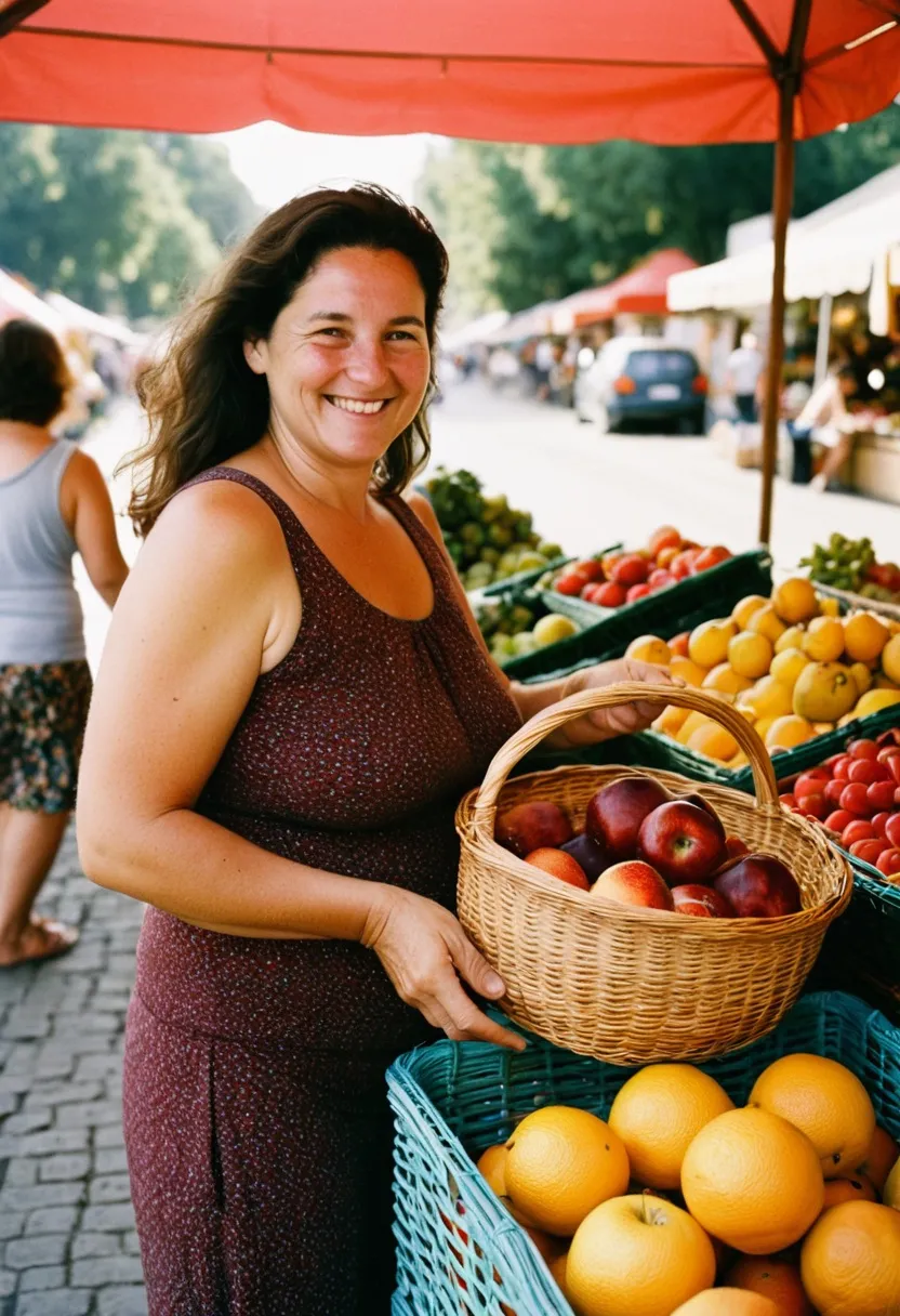 A woman choosing fresh fruit at an outdoor market